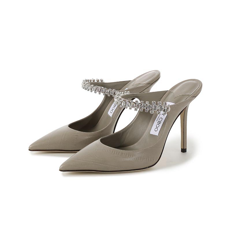 Закрытые тапочки на каблуке 10 см женские серо-бежевые Jimmy Choo — фото 3