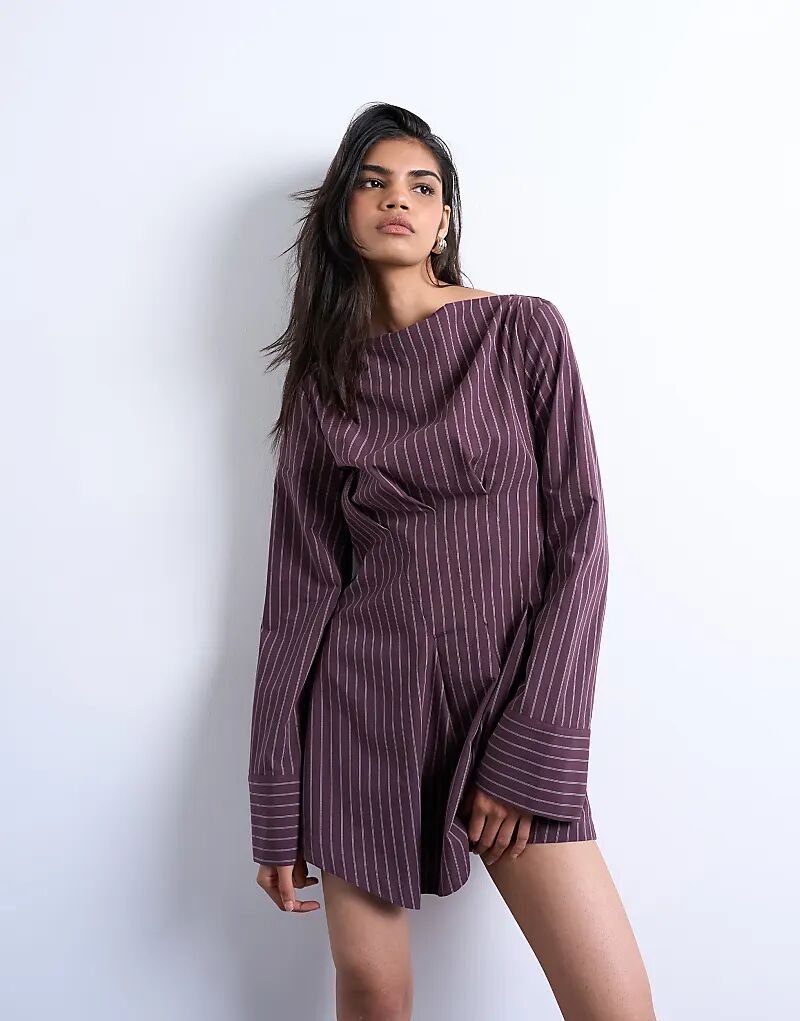 

Мини-платье Topshop с длинными рукавами в бордовую полоску