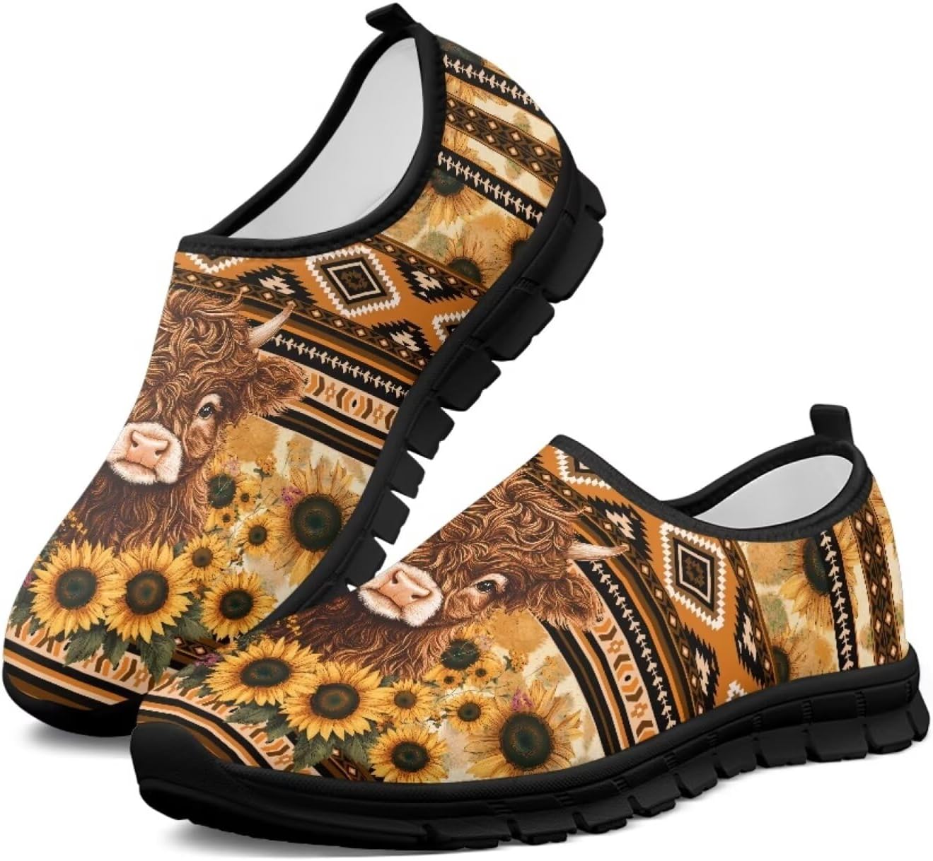 

Мужские слипоны в западном стиле ацтеков, повседневные спортивные туфли без шнурков, повседневные лоферы, кроссовки для бега Gdxynsmny, Western Aztec Sunflower Cow
