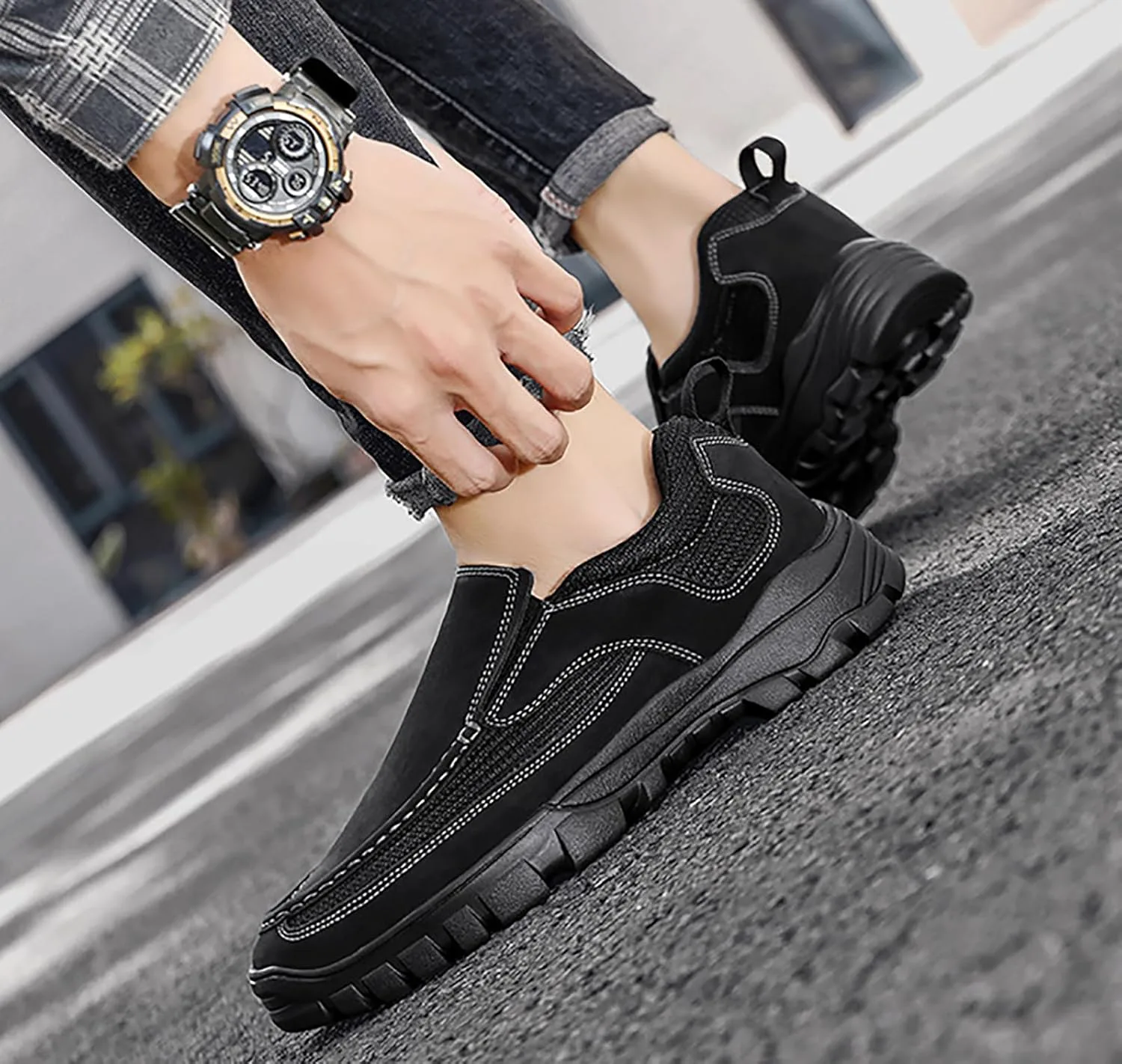 

Мужские удобные мягкие лоферы на платформе, ортопедическая поддержка свода стопы, текстильные туфли типа «пенни», легкие повседневные тапочки для ходьбы на улице DifaBack, серый