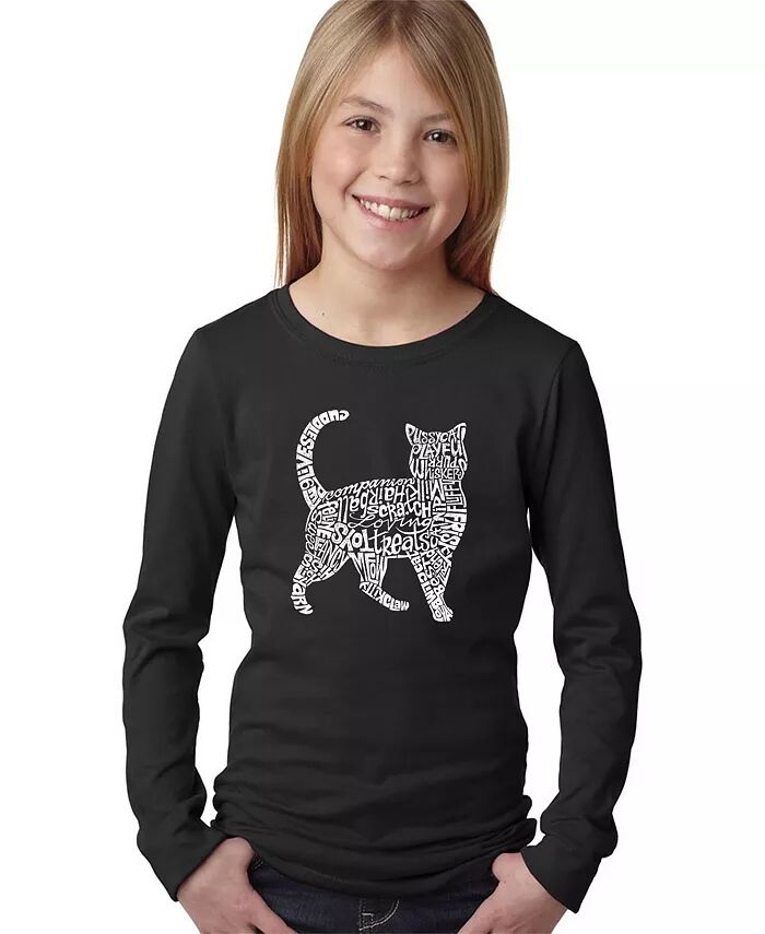 

Футболка с длинным рукавом Big Girl's Word Art - Кот LA Pop Art, черный