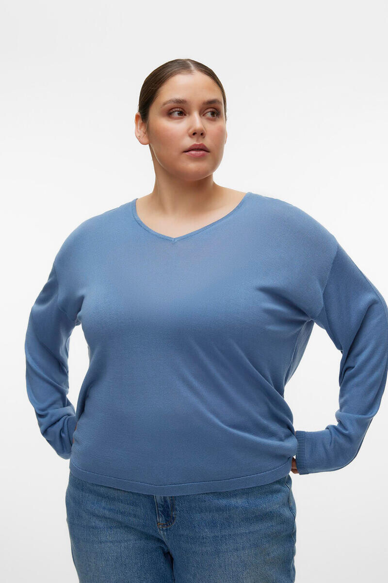 

Свитер Curve с V-образным вырезом и длинными рукавами Vero Moda Curve, синий
