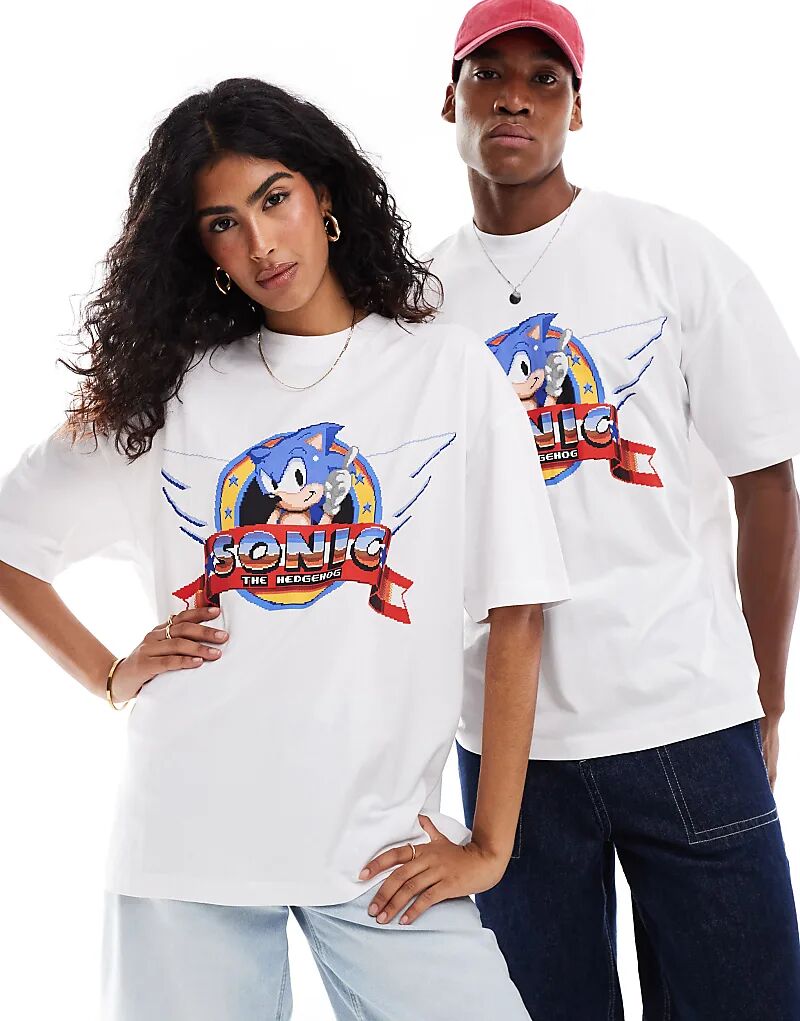 

Футболка унисекс оверсайз с принтом Sonic the Hedgehoge белого цвета ASOS DESIGN