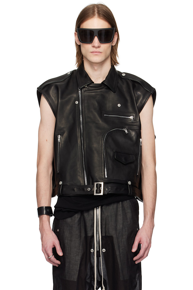 

Голливудский кожаный жилет SL Jumbo Bauhaus Rick Owens, черный