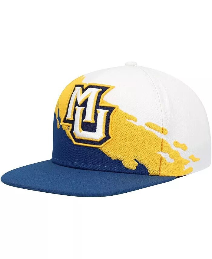 

Мужская темно-синяя, белая шляпа Marquette Golden Eagles Paintbrush Snapback Mitchell & Ness