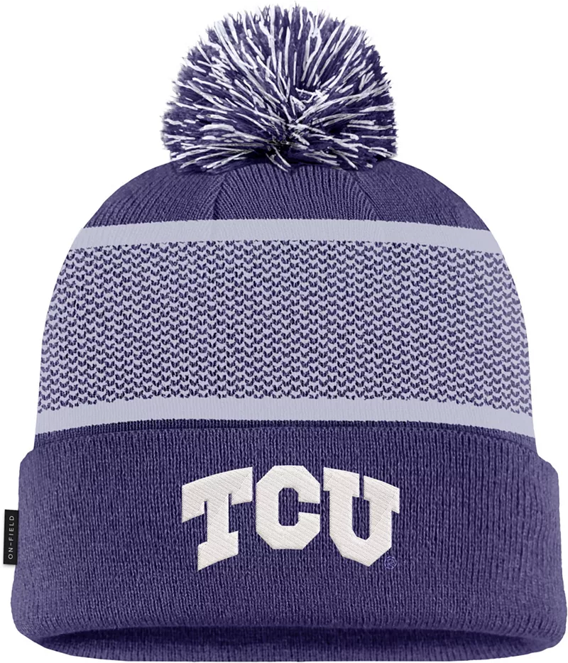 

Фиолетовая шапка Nike Adult TCU Horned Frogs из ТПУ с вязаными манжетами и помпонами