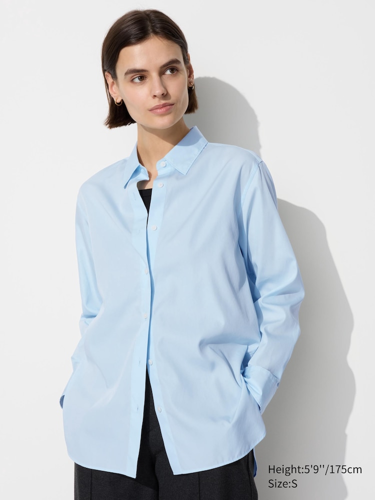 

Рубашка из хлопка Uniqlo, цвет 60 синий