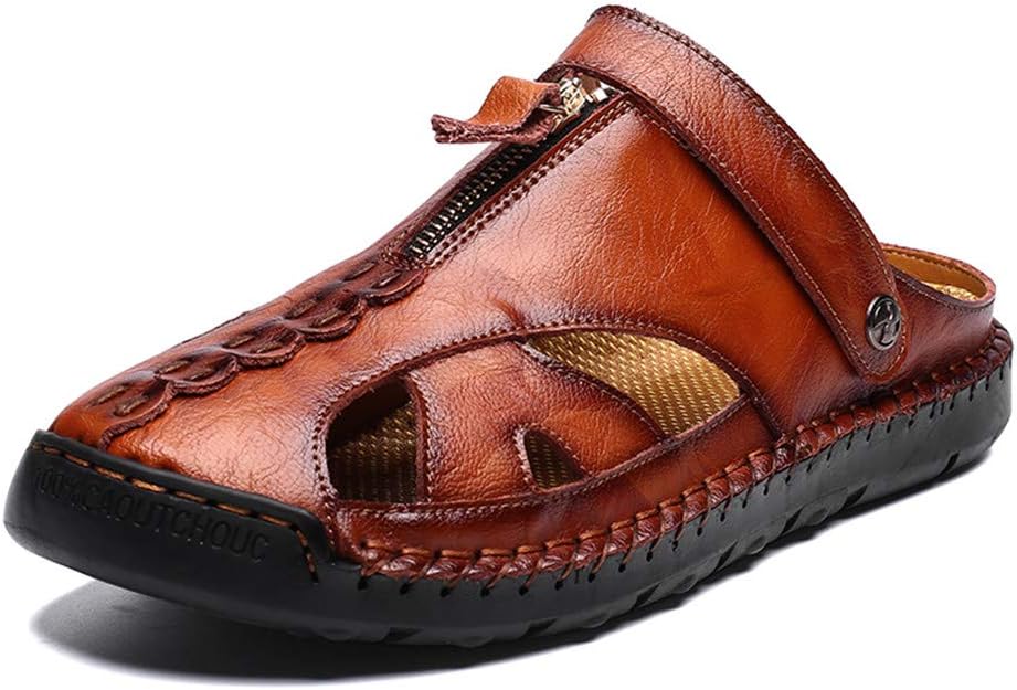 

Мужские тапочки-сандалии Летние кожаные дышащие шлепанцы Пляжные мягкие тапочки с открытым носком Для повседневного использования Asifn, коричневый