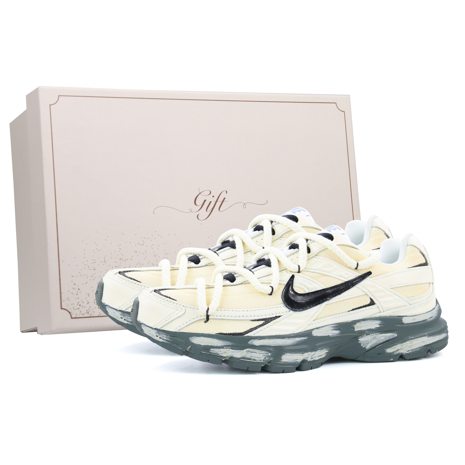 

Nike Инициатор амортизация, износостойкие низкие повседневные городские кроссовки для комьюта unisex beige black gray