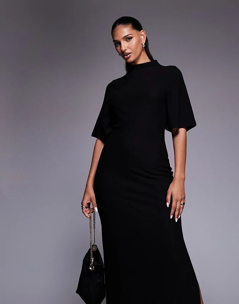 

Платье макси с короткими рукавами и высоким воротом ASOS DESIGN черного цвета