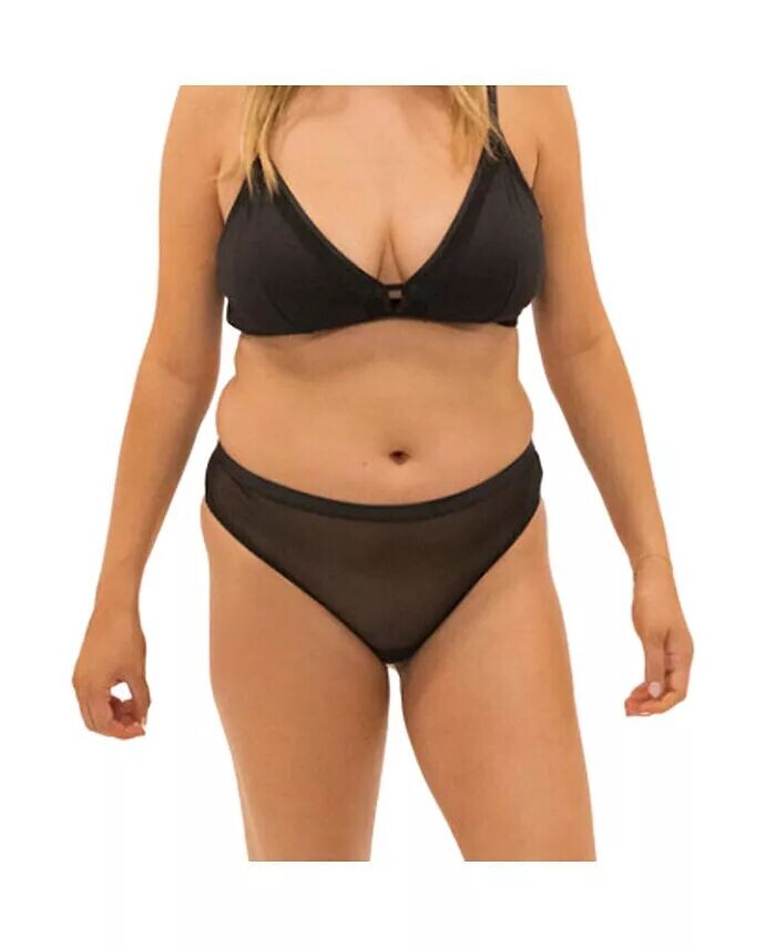 

Прозрачные эластичные сетчатые стринги телесного цвета размера плюс Naked Rebellion, черный