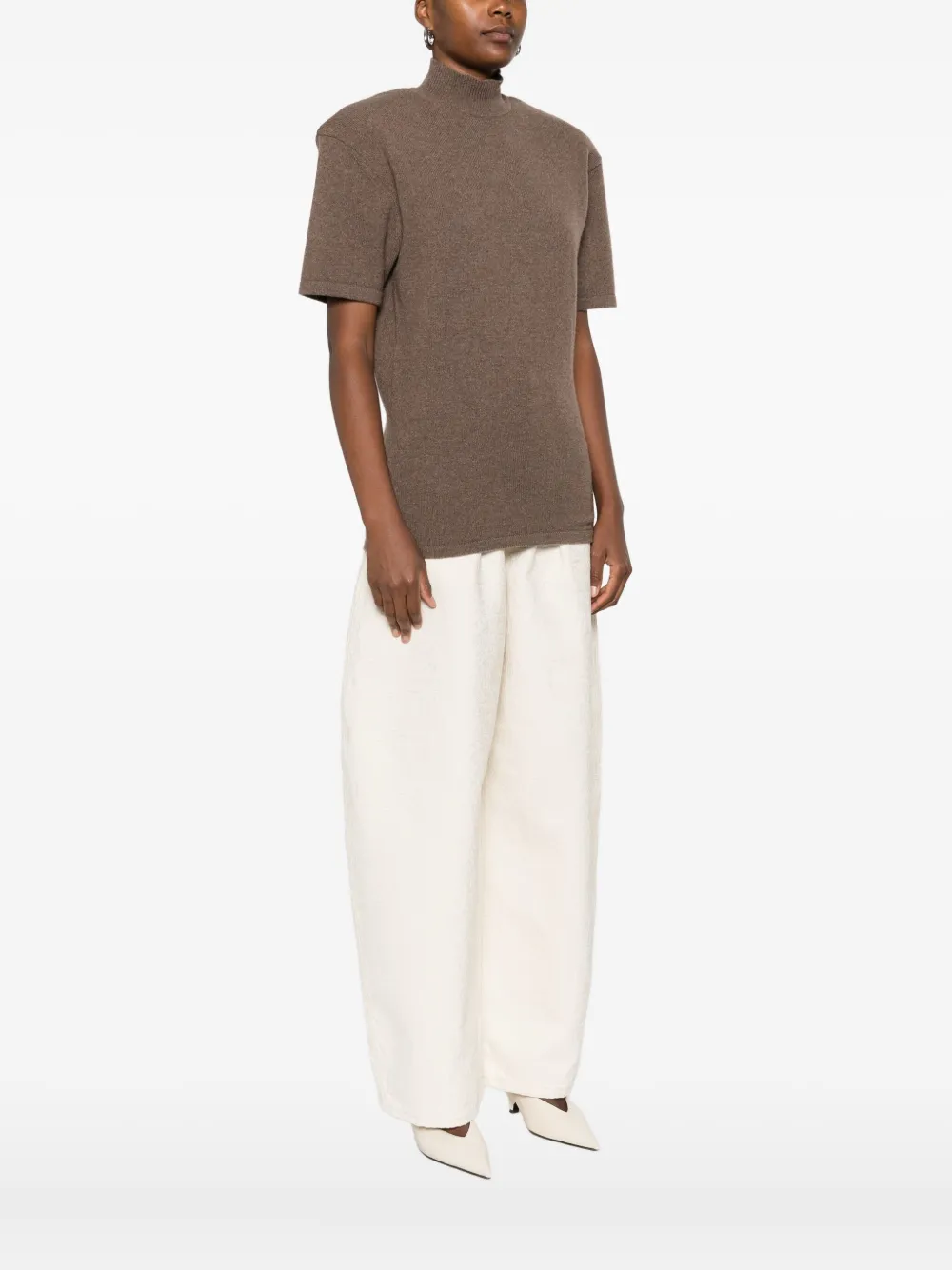 Топ с высоким воротом и короткими рукавами JACQUEMUS, коричневый — фото 3