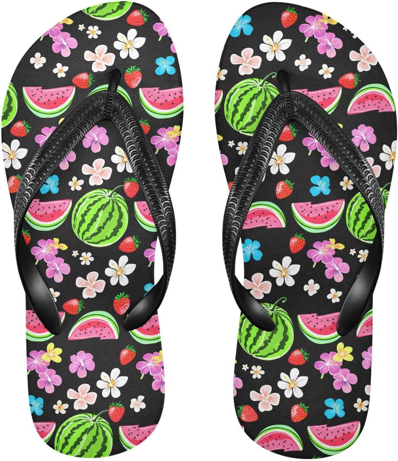 

Черные пляжные шлепанцы с цветочным рисунком арбуза, летние повседневные сандалии для женщин и мужчин, обувь для душа 20861941 Kfbe