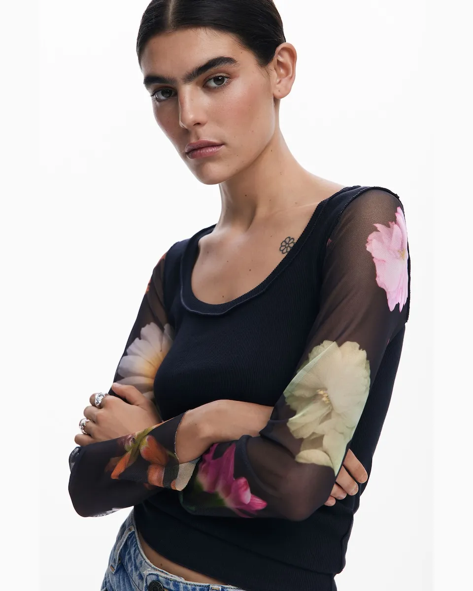 

Женская футболка с принтом на рукавах Desigual, черный