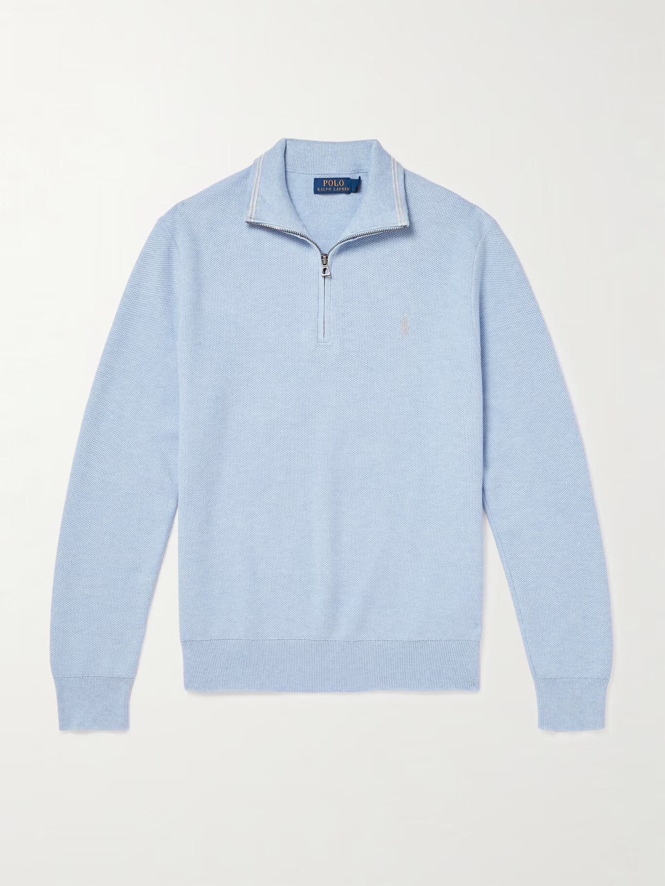 

Хлопковый свитер с вышитым логотипом и сотовой вязкой на половину молнии POLO RALPH LAUREN, синий