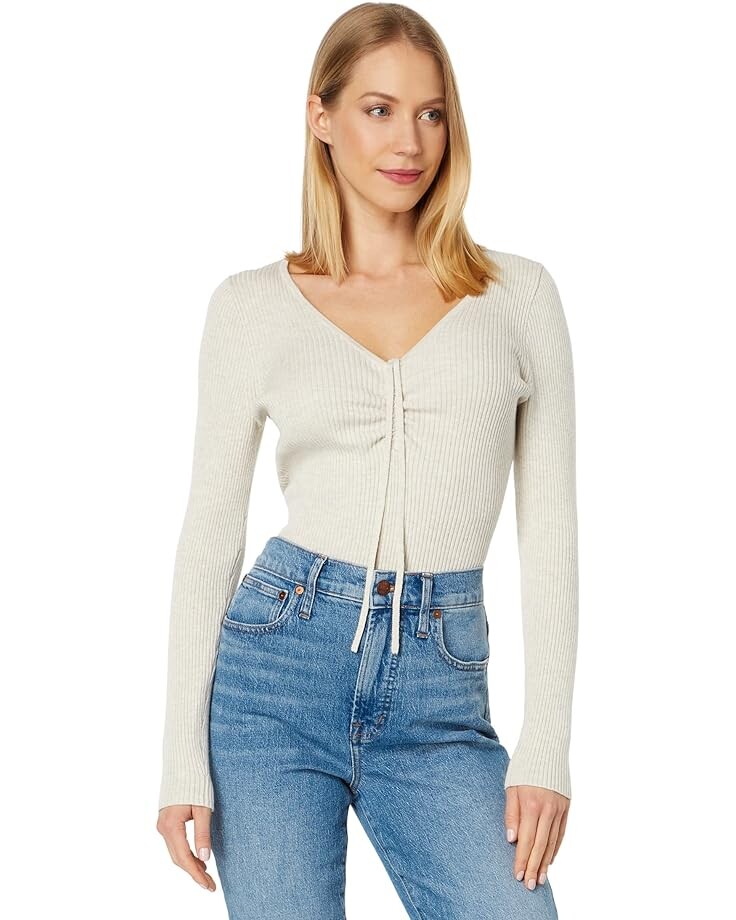 

Свитер Madewell Ibiza V-Neck Cinched Slim Pullover, цвет Heather Stone