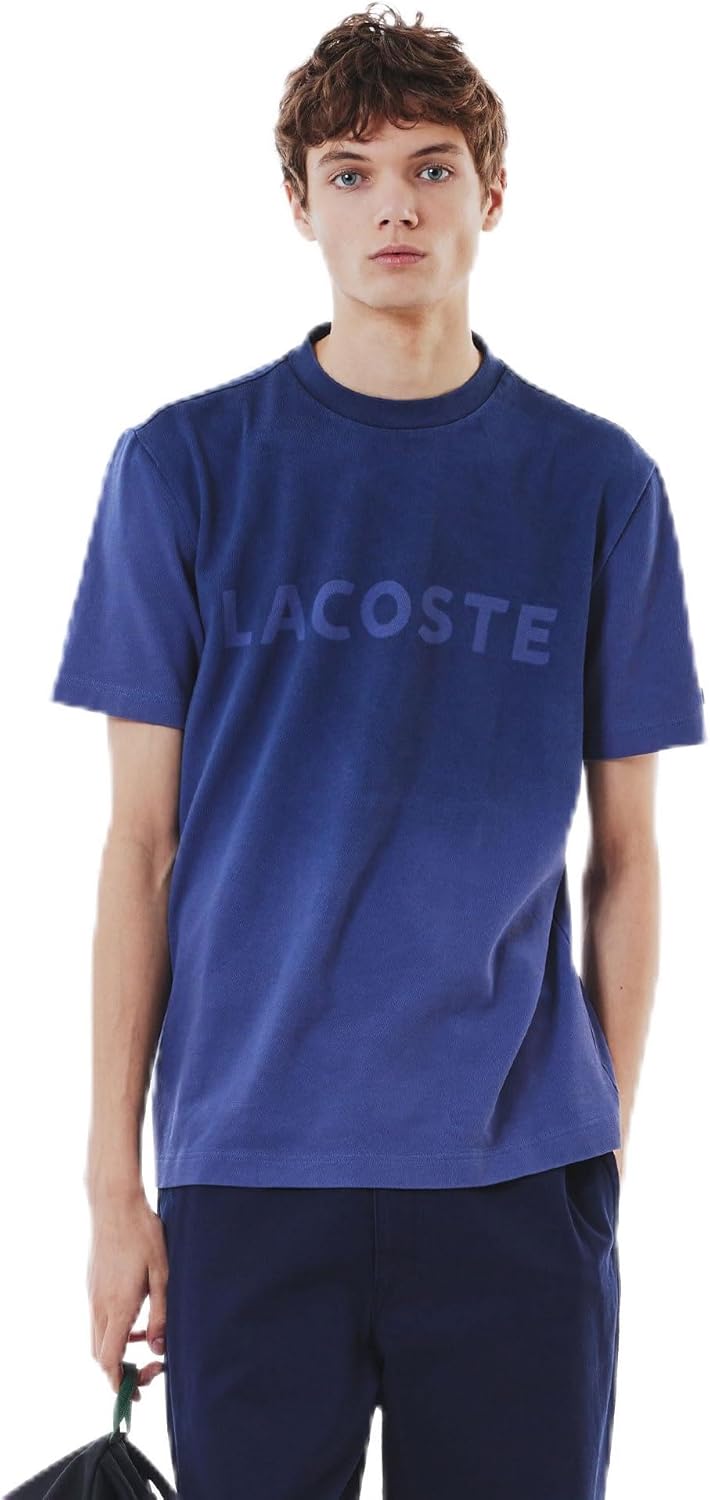 

Мужская футболка Lacoste с официальным трафаретным логотипом бренда, темно-синий