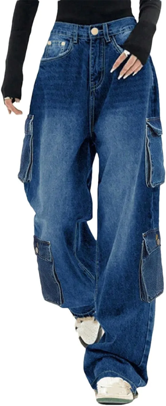 

Женские джинсы карго прямого кроя mid rise с боковыми карманами