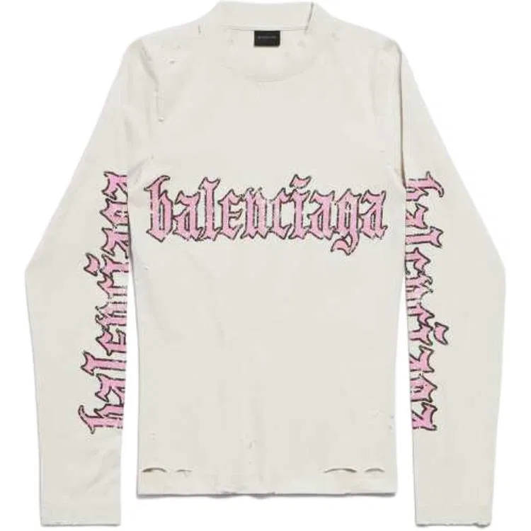 Футболка из стрейч-ткани с принтом логотипа Balenciaga, Distressed White