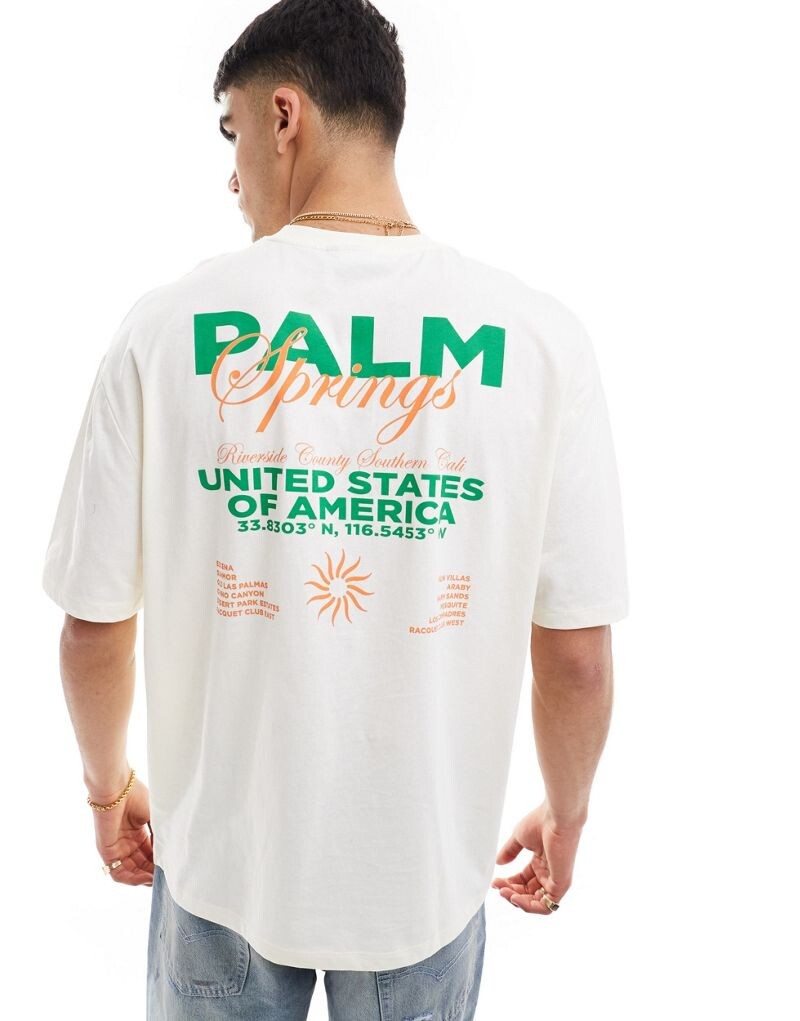 

Бежевая футболка оверсайз с принтом Palm Springs на спине ASOS DESIGN