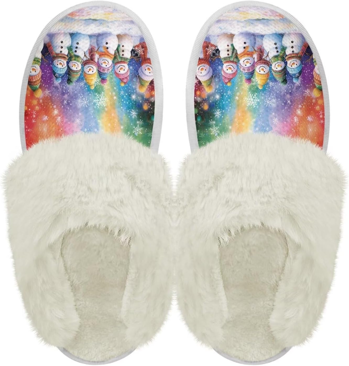 

Хлопковые тапочки PJHEQOXE с пушистыми краями, домашние тапочки для дома и улицы, хлопковые тапочки унисекс, Snowman Colorful