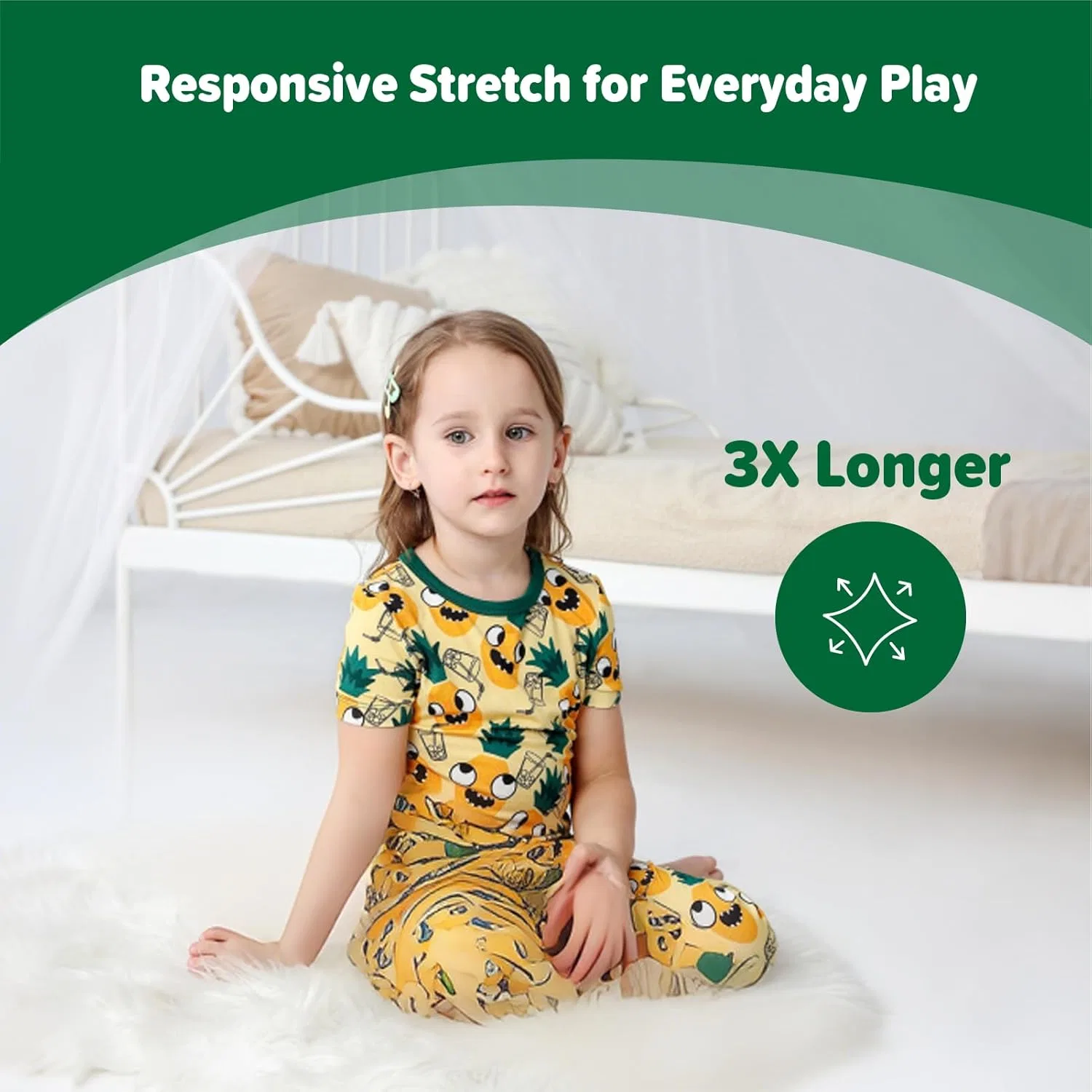NewSeed Детский комплект из двух предметов So Soft Playtime - легкий топ с коротким рукавом из вискозы и бамбукового волокна и леггинсы для малышей (мальчиков и девочек), Pineapple — фото 3