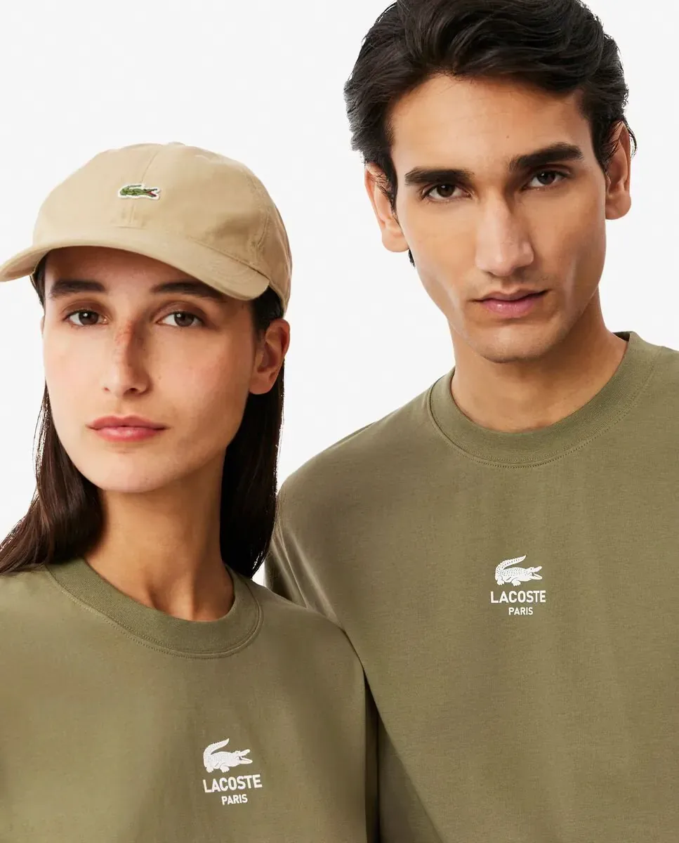 Унисекс хлопковая футболка с эксклюзивным принтом и коротким рукавом Lacoste, Verde Militar — фото 3