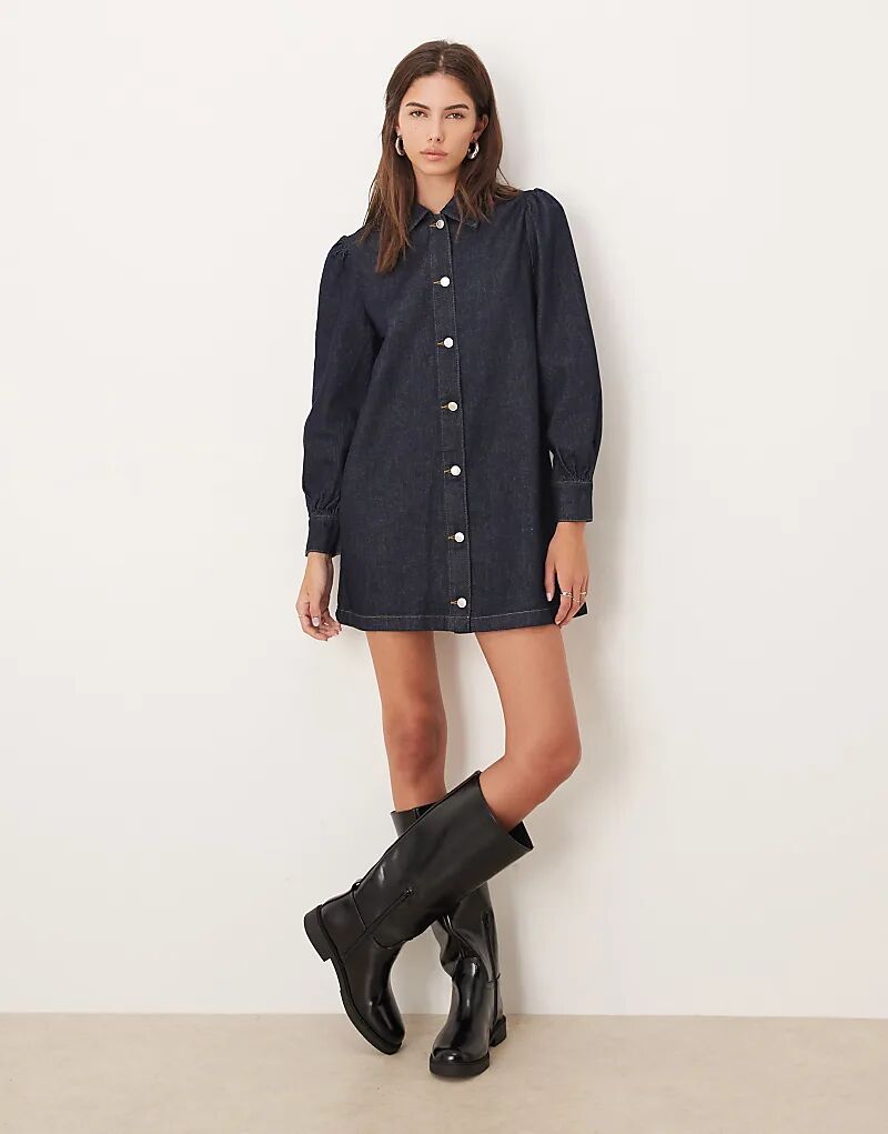 

Джинсовое мини-платье ASOS DESIGN в стиле 70-х с рукавами-фонариками цвета индиго