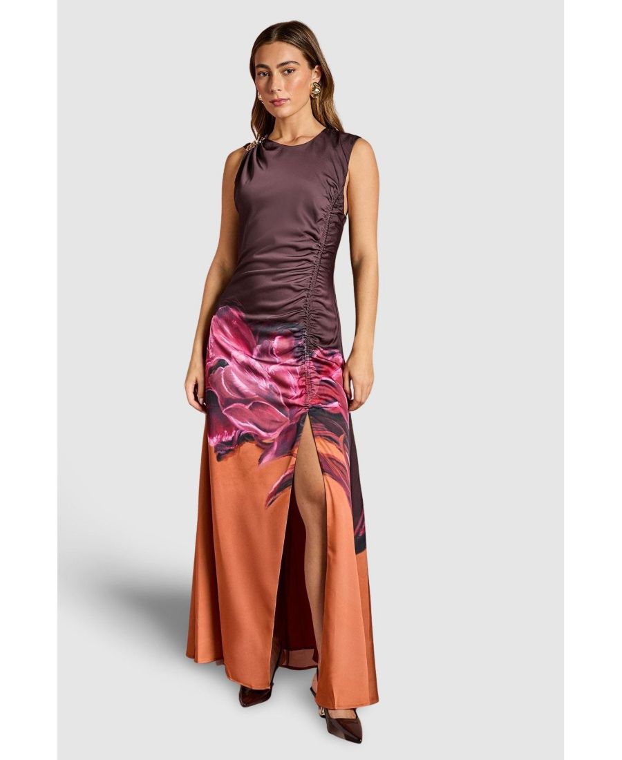 

Женское атласное миди-платье с драпировкой и принтом Coast, Orange