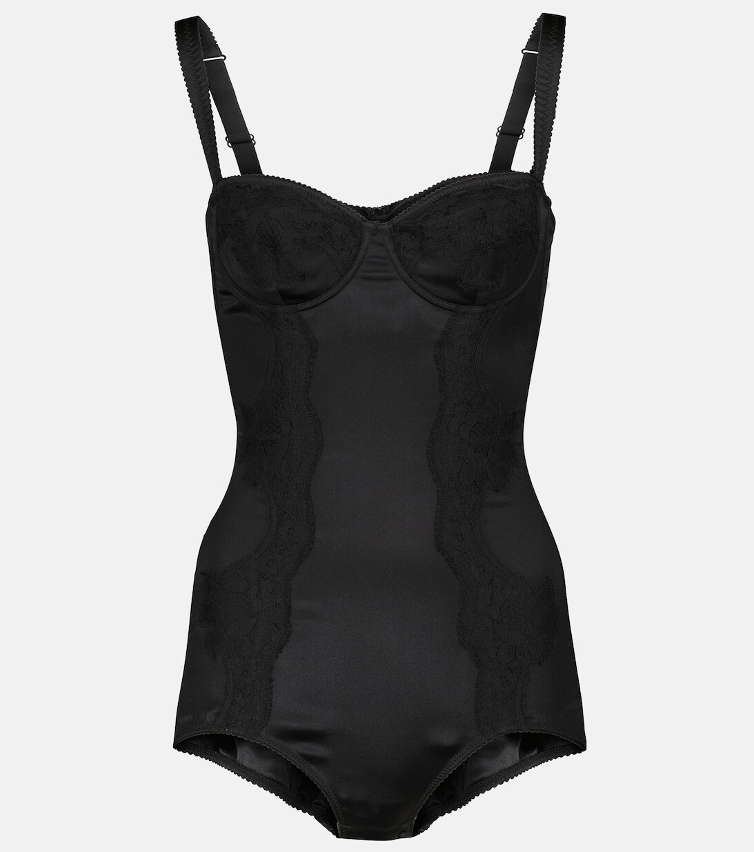 

Боди из смесового шелкового атласа и кружева DOLCE&GABBANA, черный