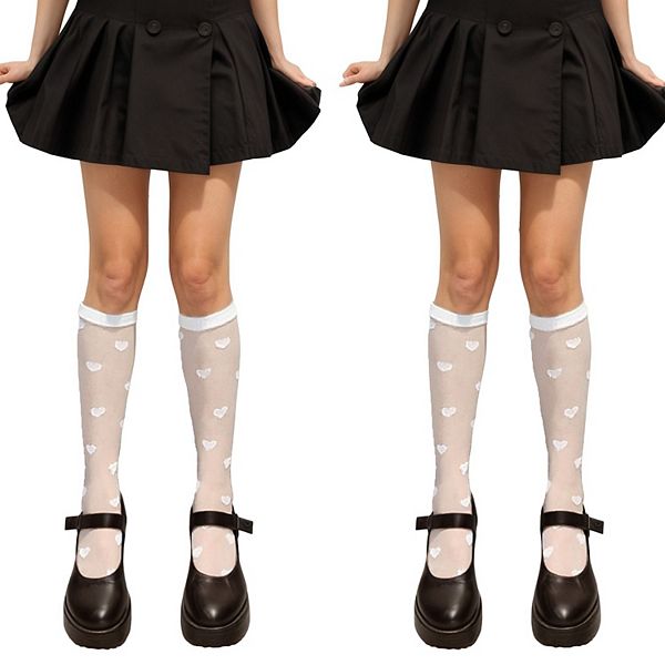 

2 пары женских полупрозрачных чулок до колена с сетчатым узором в виде сердечек Anna-Kaci