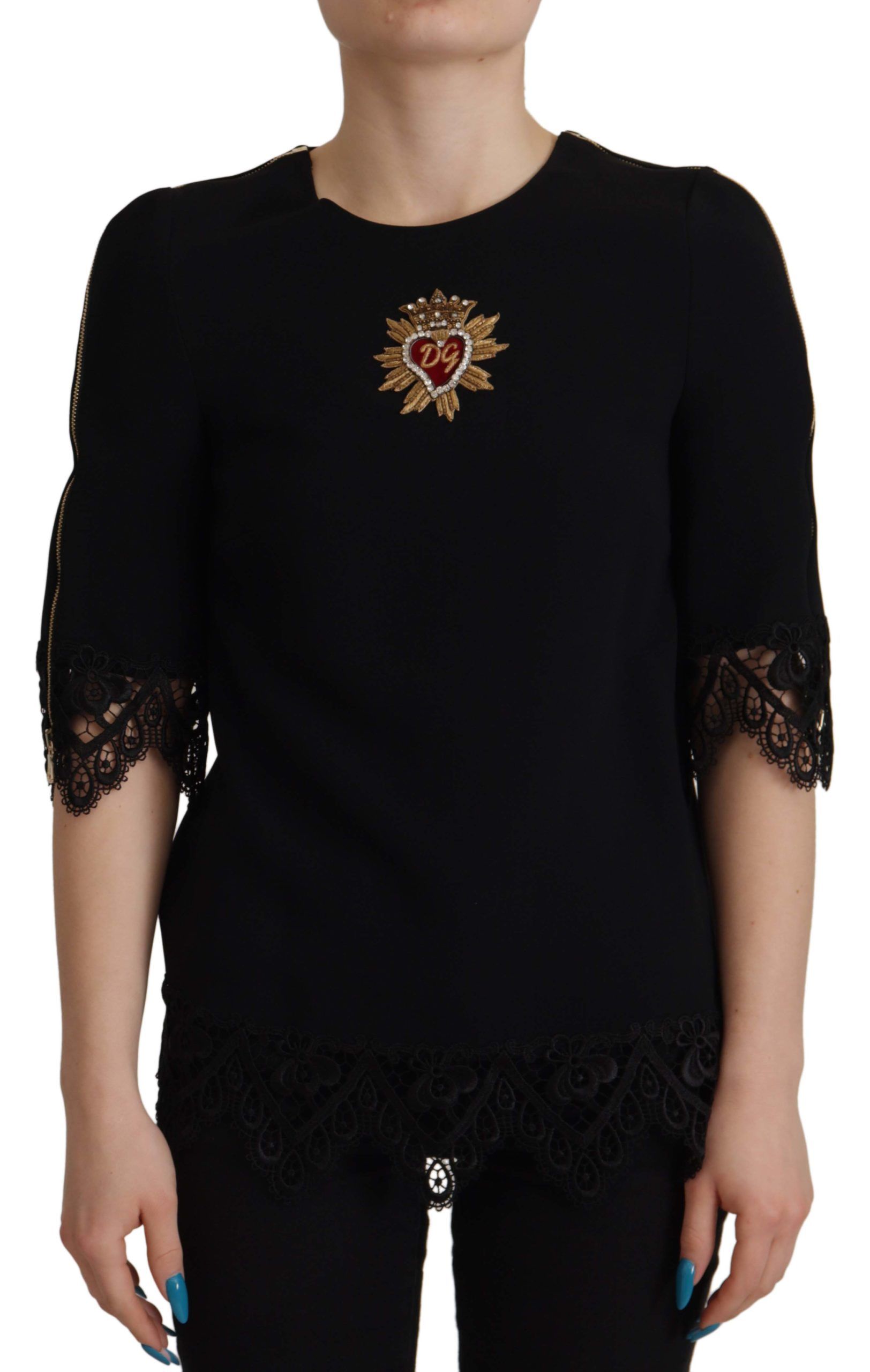 

Элегантная блузка с логотипом и молнией на рукавах Dolce & Gabbana, черный