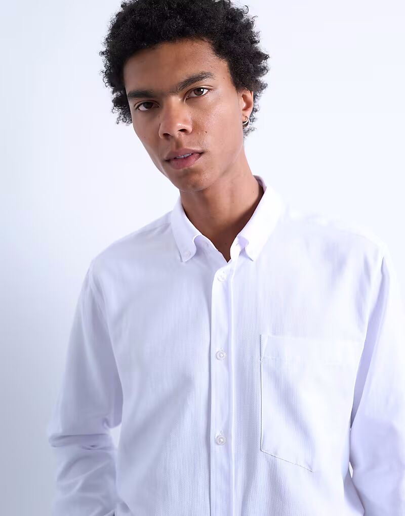 

Текстурированная рубашка Topman с длинными рукавами белого цвета