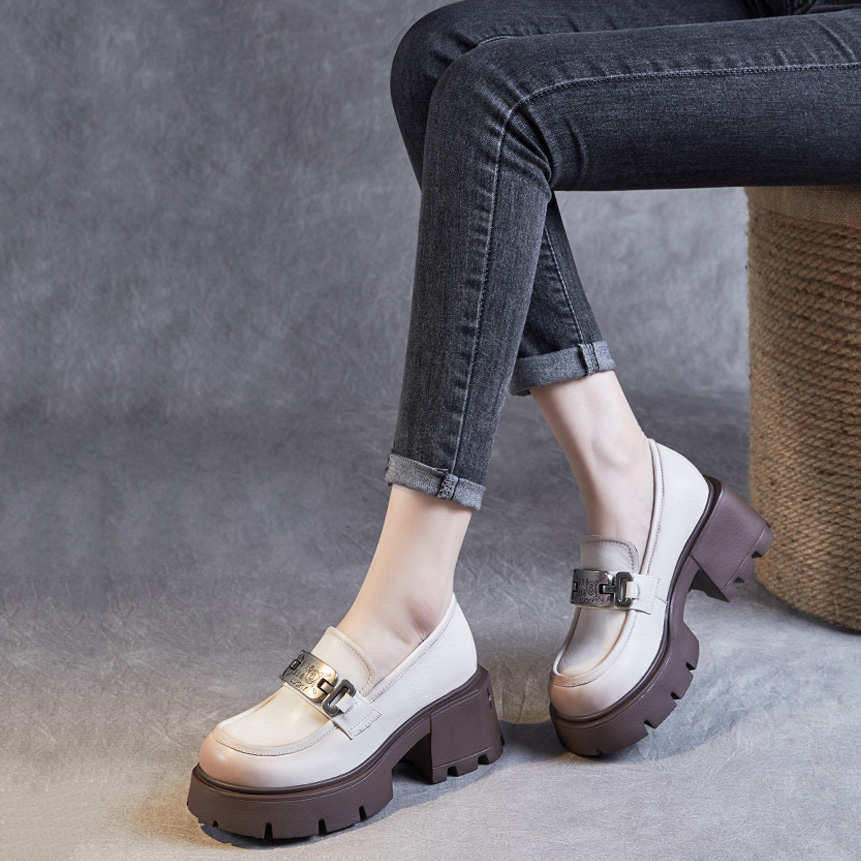 Devanro Женские туфли на платформе с массивным каблуком 7 см бежевые, цвет Beige — фото 2