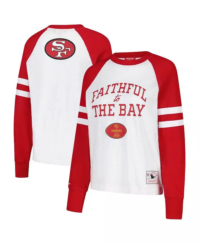

Женская белая/алая футболка San Francisco 49ers Slub с длинным рукавом Mitchell & Ness