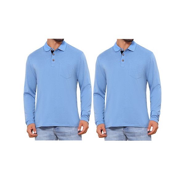 

2 упаковки мужских поло для гольфа с контрастным воротником на пуговицах и карманом Inspire Chic, Light Blue