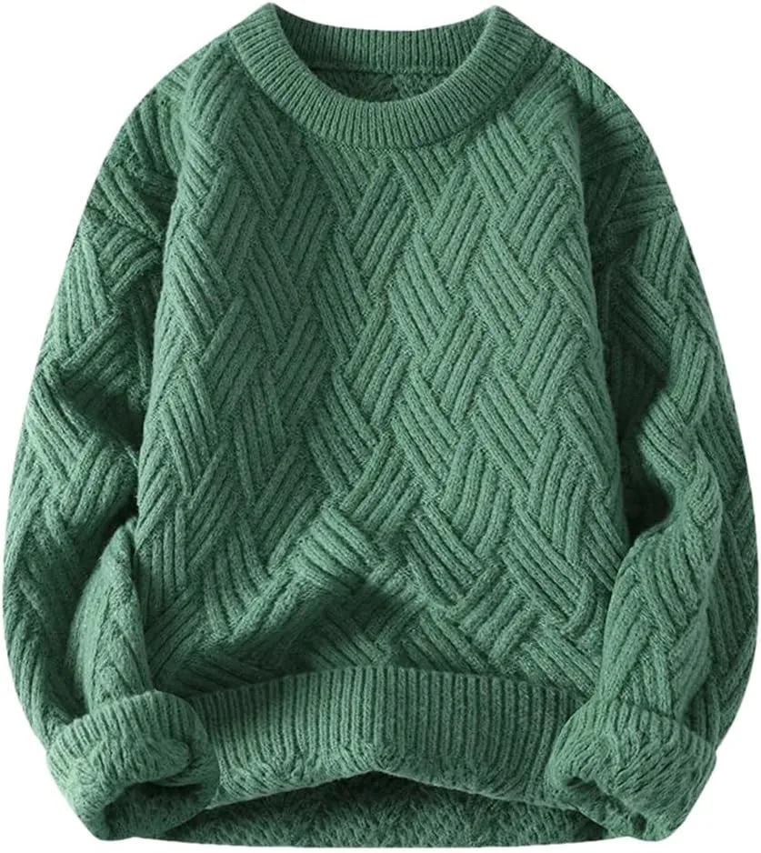 

Мужской свитер с круглым вырезом и рельефной вязкой