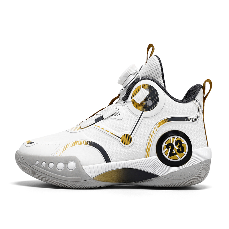 

Баскетбольные кроссовки для детей и подростков с противоскользящей подошвой, амортизацией, износостойкостью и отскоком Yi Jiabao, белый/золотой