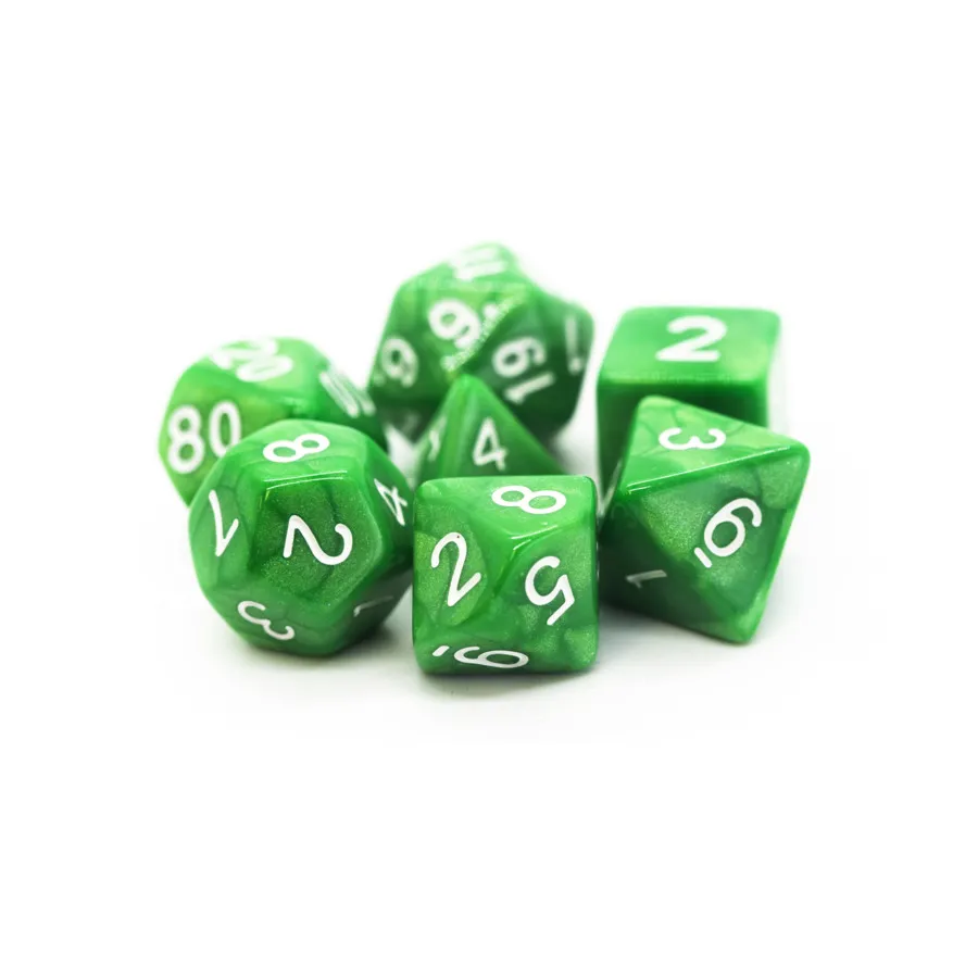 

Поли-набор Jade Green с белым (7), Acrylic-Resin Dice - Pearl Drop