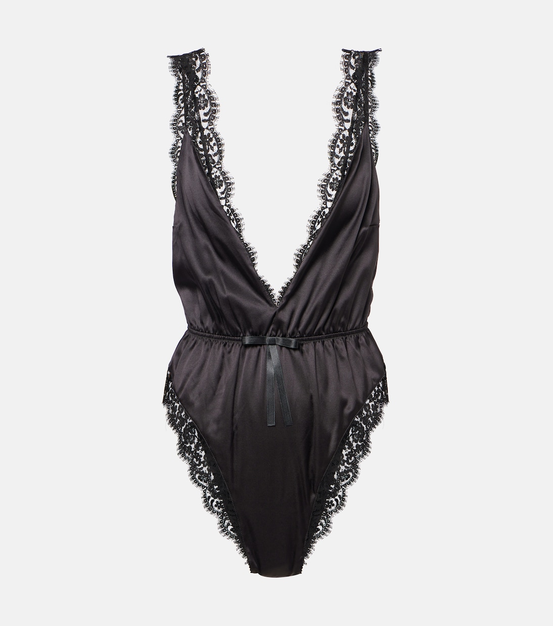 

Боди из атласа с шелком и кружевной отделкой Dolce&Gabbana, черный
