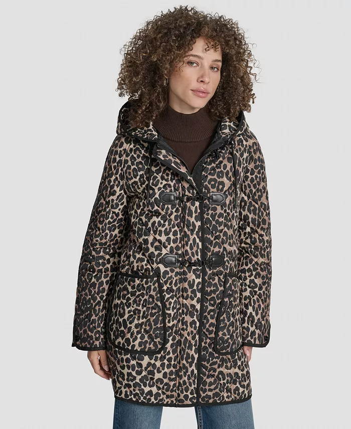 

Женское стеганое пальто с капюшоном и застёжкой-молнией DKNY, мультиколор