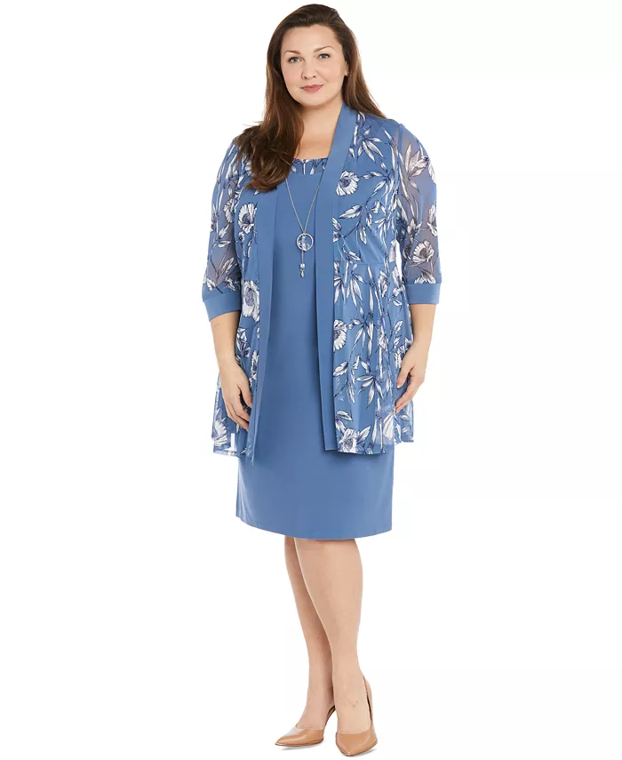 

Комплект Plus Size: жакет с принтом и платье с воротником-цепочкой (2 предмета) R & M Richards, коричневый/бежевый