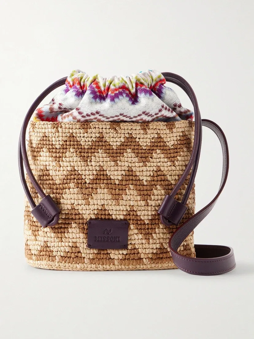 Маленькая полосатая сумка-ведро из рафии Missoni, бежевый