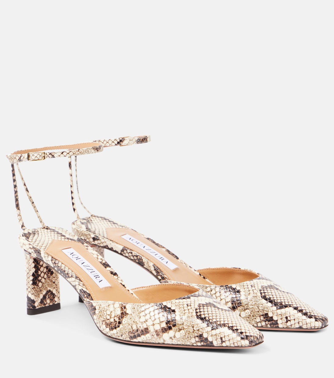 Туфли Blade 65 из кожи с эффектом змеи Aquazzura, Natural Roccia