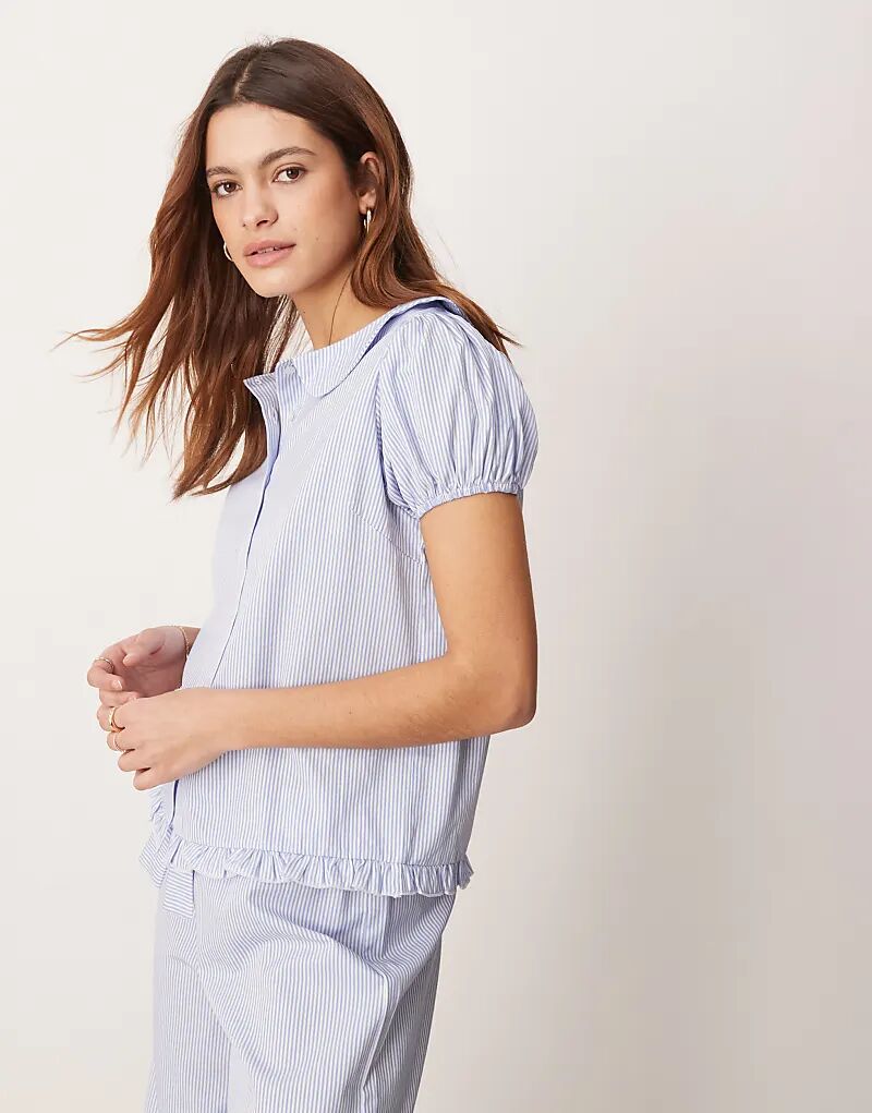 

Пижамная блузка с воротником Питер Пэн в синюю полоску ASOS DESIGN