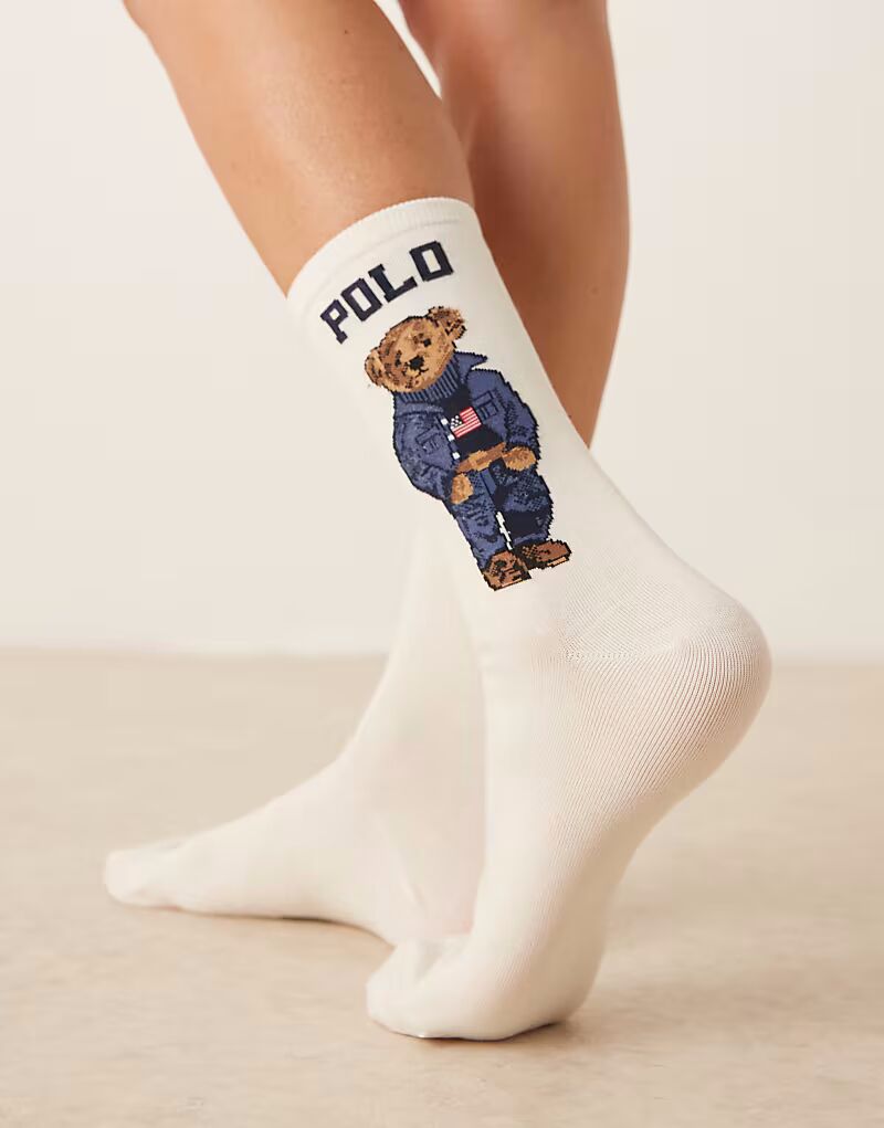 

Носки с медведем Polo Ralph Lauren кремового цвета
