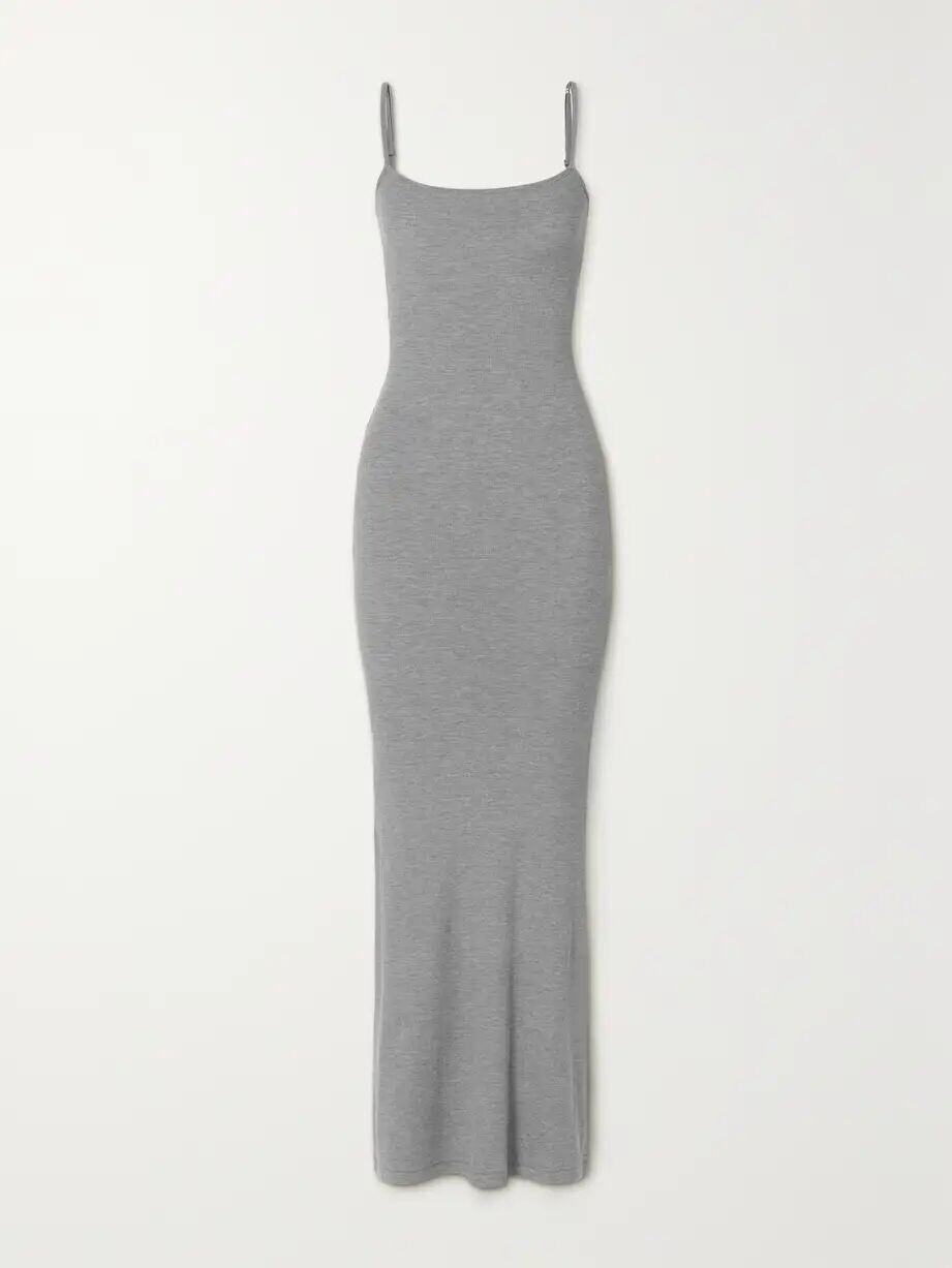 

Длинное платье-комбинация из эластичного модала Soft Lounge Ribbed - Heather Grey Skims, серый