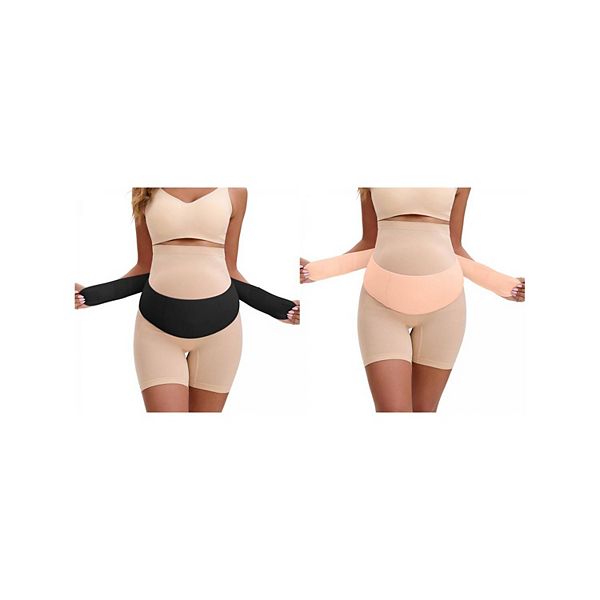 

2 упаковки женских бандажей для живота при беременности - мягкий поддерживающий пояс, регулируемый для спины Inspire Chic, Beige Black