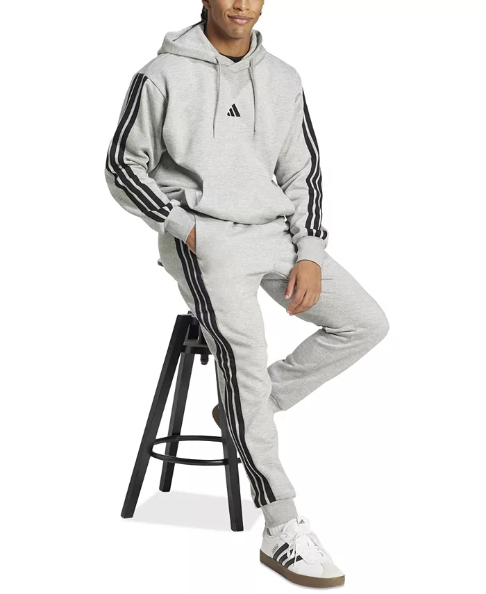 Мужские базовые джоггеры Regular-Fit с флисом и 3 полосками Adidas, серый — фото 2