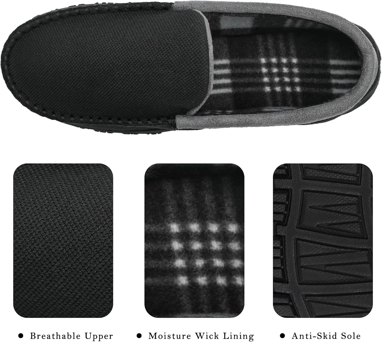 

MIXIN Мужские тапочки Домашние мокасины с удобной подошвой из вспененной памяти для дома и улицы, серый